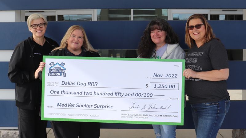 MedVet Presenting Check to Dallas Dog RRR MedVet presents the Shelter Surprise 2nd place winner, Dallas Dogs RRR, with a giant check for $1,250
