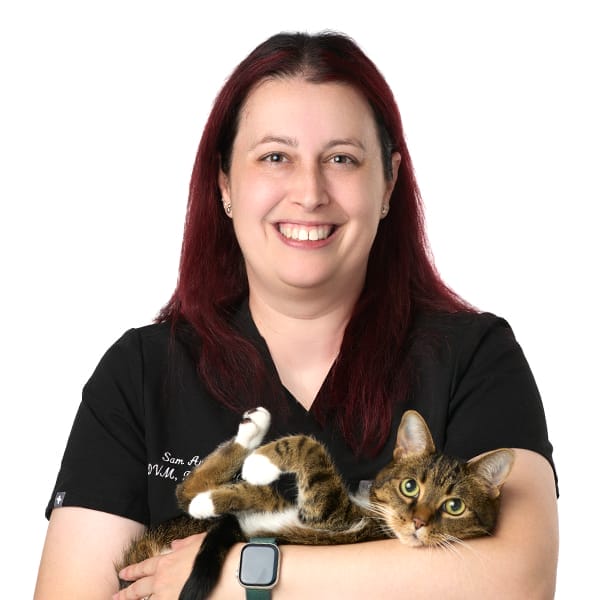 Dr. Samantha Aumann with cat